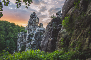 Externsteine. Sandstone rock formation located in the Teutoburg Forest, North Rhine Westphalia,...