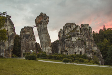 Externsteine. Sandstone rock formation located in the Teutoburg Forest, North Rhine Westphalia, Germany