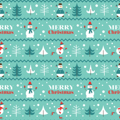 Christmas seamless pattern with snowmen on a blue background.