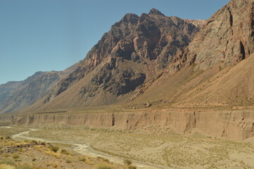 Driving and hiking in the Andes Mountains between Chile and Argentina on the way to Mendoza