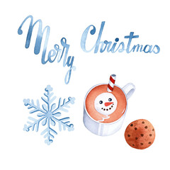 Merry Christmas watercolor isolated
elements cozy rustic set on white background