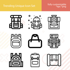 Simple set of hiking related lineal icons.
