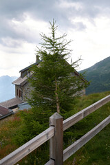 Fototapeta na wymiar Alp Grum, Switzerland - July 21, 2020: View of Belvedere hotel at Alp Grum