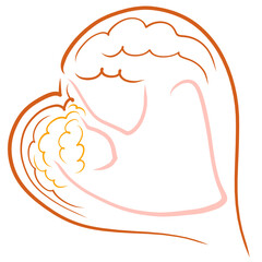 mom caresses and protects her baby, abstract heart of hair