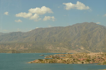 Fototapeta premium Driving and hiking in the Andes Mountains between Chile and Argentina on the way to Mendoza