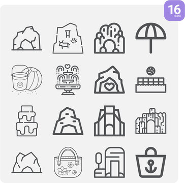 Simple set of geology related lineal icons.