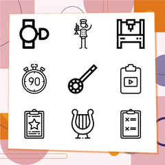 Simple set of 9 icons related to clip