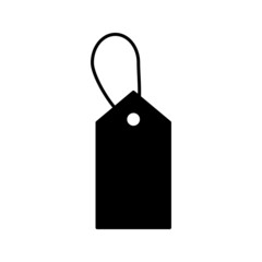 Blank black paper price tag. label icon with cord on white background