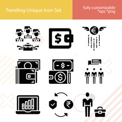 Simple set of treasury related filled icons.