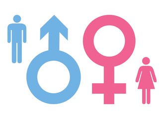 Man and Woman sign collection drawing by illustration.Symbol pink of female and blue of male