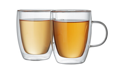 Two glass cups of tea isolated on white