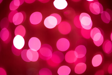 Pink rose bokeh, circle abstract light background, Pink shining lights, sparkling glittering Valentines day, women day, event lights romantic backdrop. Blurred abstract holiday background. 