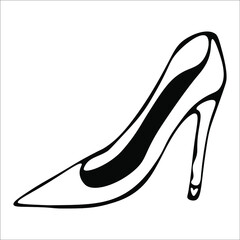 Elegant women's high-heeled shoe. Court shoe. Single doodle vector illustration. Hand drawn.