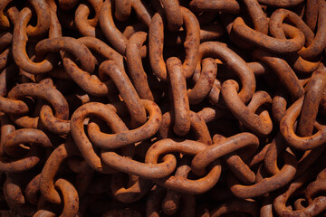 Rusty industrial chain links detail