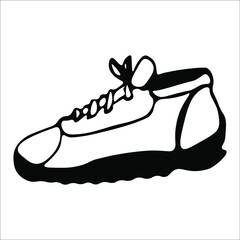 Casual sneaker with laces. Single doodle vector illustration. Hand drawn.