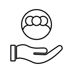 hand and human Customer care icon. Customer Retention Patient assistance icon. Service support. Safety pictogram. Icon, care, customer, retention, patient, client, help, consumer, vector