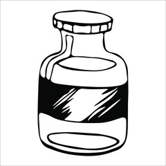 Jar with compote or juice. Single doodle vector illustration. Hand drawn.