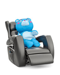 cute bear is relaxing on the recliner chair