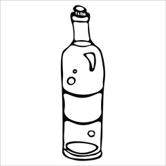 A bottle of wine or champagne. Single doodle vector illustration. Hand drawn.