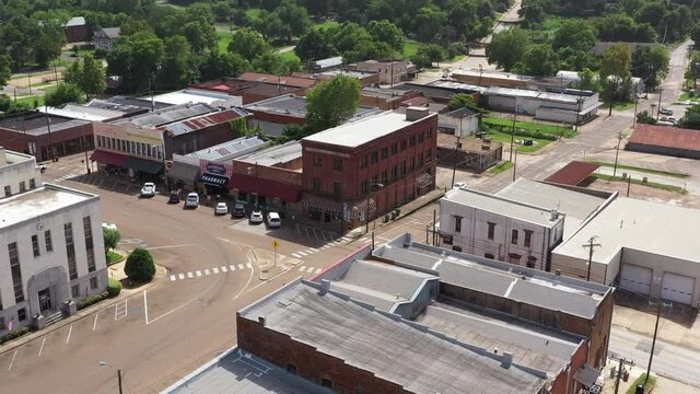 Stores and Businesses Downtown in a Small Town, Crocket, Texas, USA
