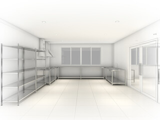 Obraz na płótnie Canvas abstract sketch design of kitchen room ,3d rendering