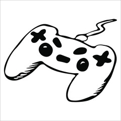 Gamepad for video games. Single doodle vector illustration. Hand drawn.