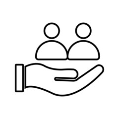 hand and human Customer care icon. Customer Retention Patient assistance icon. Service support. Safety pictogram. Icon, care, customer, retention, patient, client, help, consumer, vector