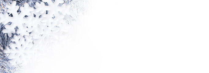 Happy New Year banner, snowflakes isolated on white background. Horizontal Christmas posters, greeting cards, headers, website