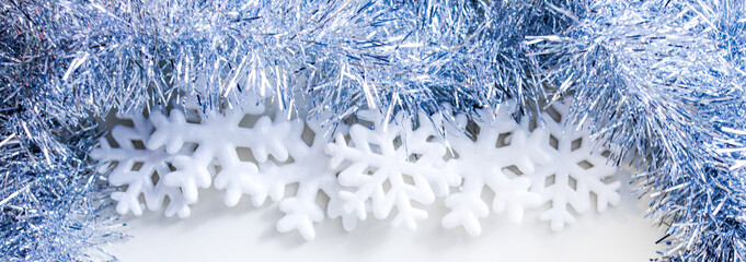 Happy New Year banner, snowflakes isolated on white background. Horizontal Christmas posters, greeting cards, headers, website