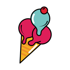 ice cream cone with fruit pop art comic style, flat icon