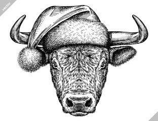 black and white engrave isolated bull vector illustration