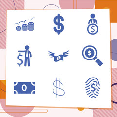 Simple set of 9 icons related to bank bill