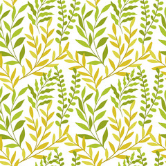 Fototapeta na wymiar Seamless pattern with tropical leaves. Vector botanical illustration. Summer background for print, wallpaper, fabric.