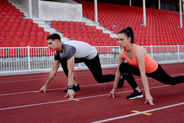 Athletes in the starting blocks