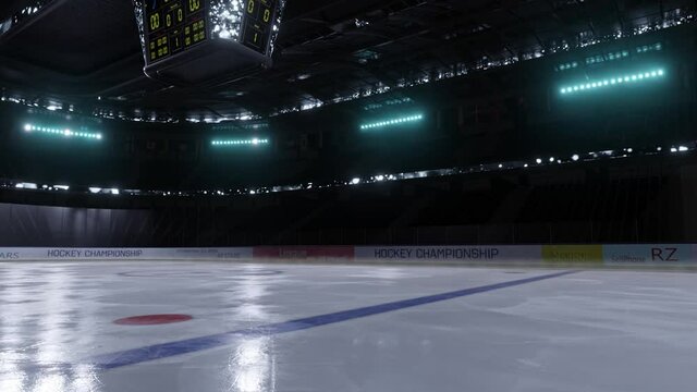 empty hockey arena in motion 3d video render. 