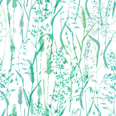 Vector grass seamless pattern in cold green colors