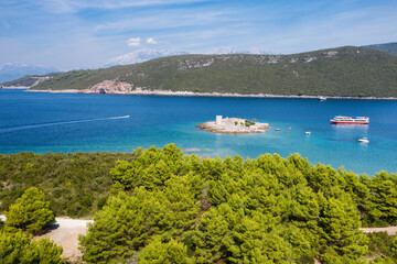 Naklejka premium Montenegro. Island and Monastery of the Holy Introduction, Church of the Introduction of the Blessed Virgin Mary.