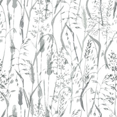 Madow grass seamless pattern in grey colors.