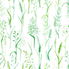 Fototapeta na wymiar Vector seamless pattern with grass silhouettes in green colors