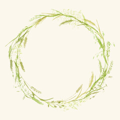 Summer meadow grass wreath in green color