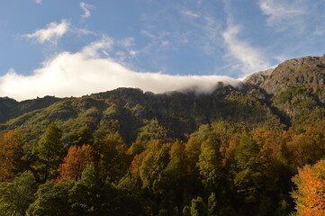 Obraz premium Autumn hiking in the mountains and lake district of San Martin de Andes in Argentina