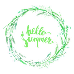 Green grass wreath with summer lettering