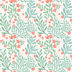 Vector hand drawn leaves seamless pattern. Abstract trendy floral background. Repeatable texture.