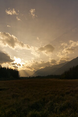 Naklejka na ściany i meble Sunset over the Mountains at Banff National Park