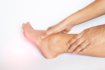 The image of the ankles of the feet showing the symptoms Have problems with muscles, and bones and tendons