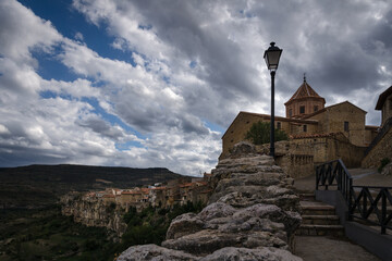 Fototapeta na wymiar Landscape of the medieval town of Cantavieja with the houses on the edge of the cliff. Teruel, Spain