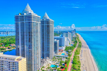 Miami Beach skyline view of beach and ocean