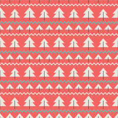 Simple Christmas pattern with trees on a red background.