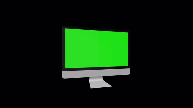 Computer monitor mockup with green screen, Monitor Little pan , 4K animation with Slow camera track motion, Alpha File
