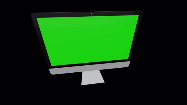 Computer monitor mockup with green screen, Monitor moves top to bottom tilt motion, 4K animation with Slow camera track motion, Alpha File